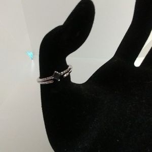 Silver Toned Stack Ring with Black Stone Size 7